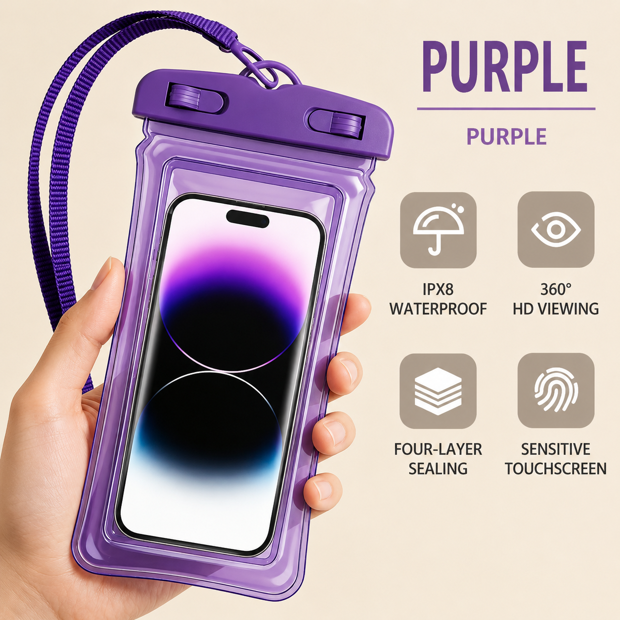 Waterproof Phone Pouch with Lanyard, Clear Case for iPhone 15/14/13 & Galaxy S22/S23, Fits up to 7", for Beach Swimming Diving Boating