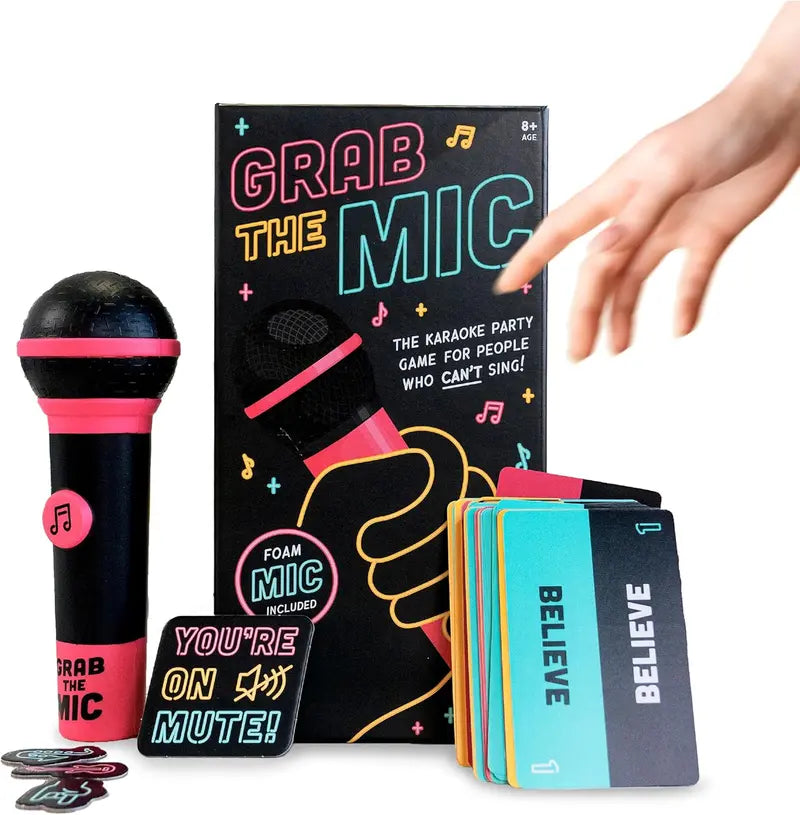 Grab The Mic Karaoke Party Game – Foam Microphone & 125 Cards Board Set