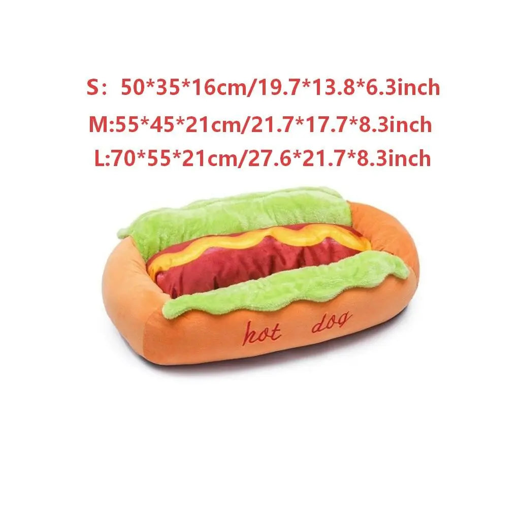 Hot Dog Pet Bed – Soft Plush Washable Dog & Cat Bed for Small Pets (S–L)