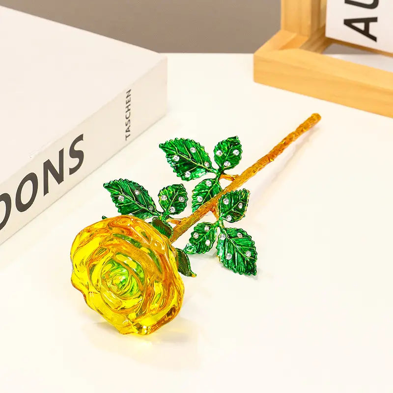Elegant Glass Crystal Rose, Perfect for Valentine's Day, Mother's Day, Weddings, Decorative Desktop Display, Eternal Flowers