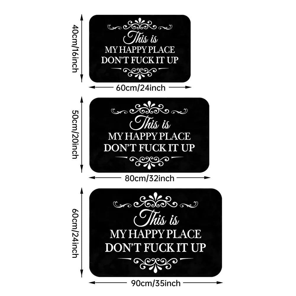 Funny “This Is My Happy Place Don’t F*ck It Up” Flannel Doormat | Soft Indoor Floor Mat for Entryway, Bathroom