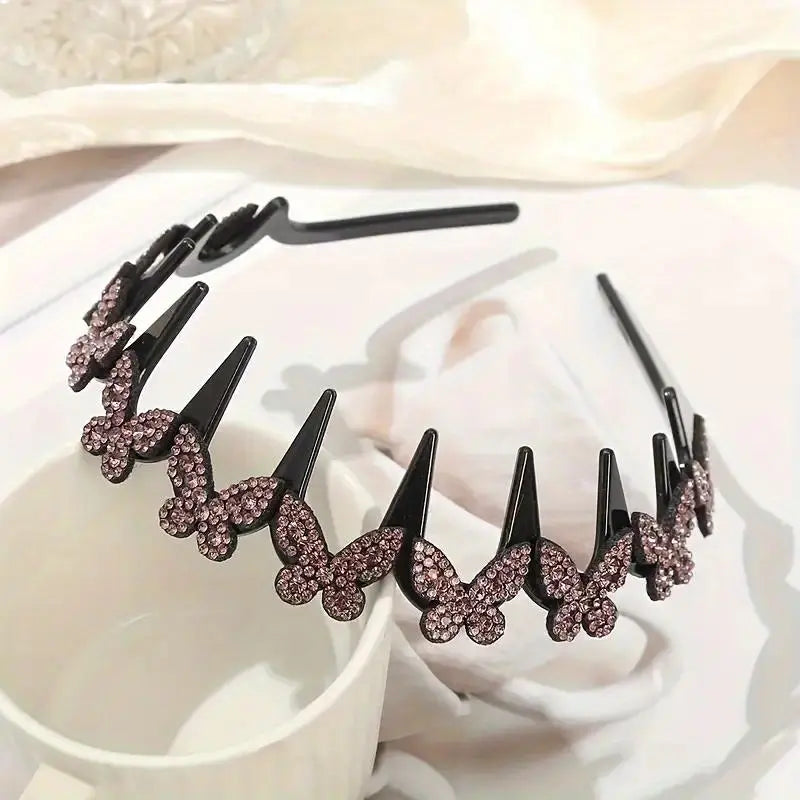 Wavy Crystal Butterfly Headband Set for Women (Non-Slip Hair Accessories)