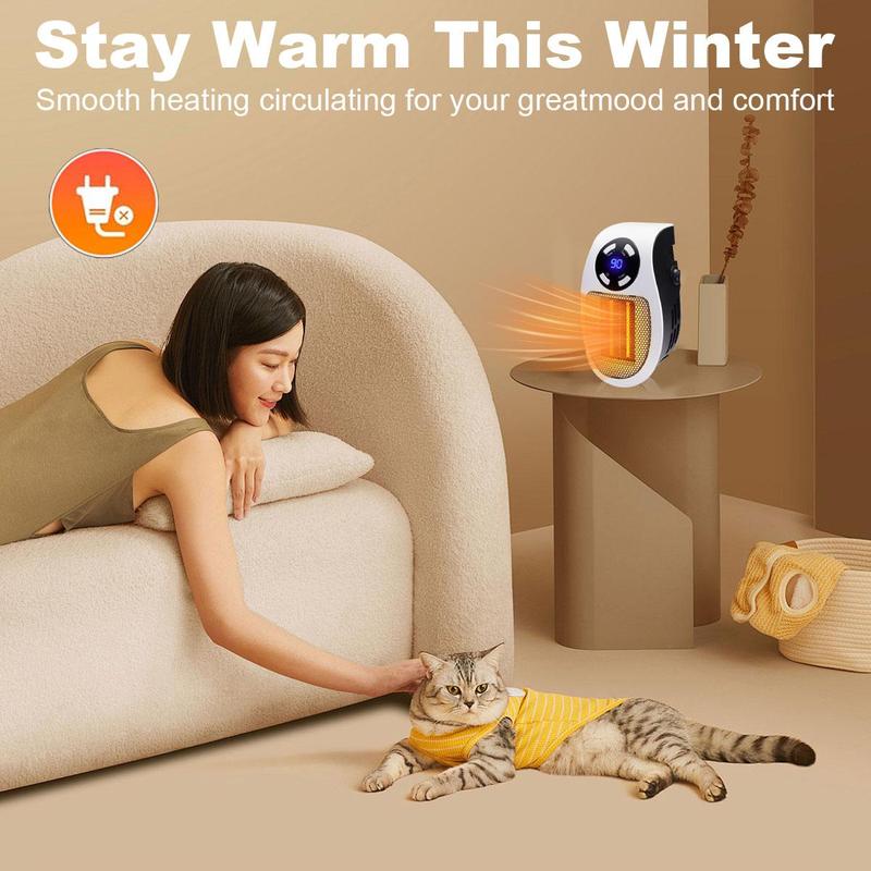 Space Heater For Pet Room, Remote Wall Outlet Electric Small Space Heater as Seen on TV with Adjustable Thermostat and Timer and Led Display, Compact for Pet Room, Bathroom