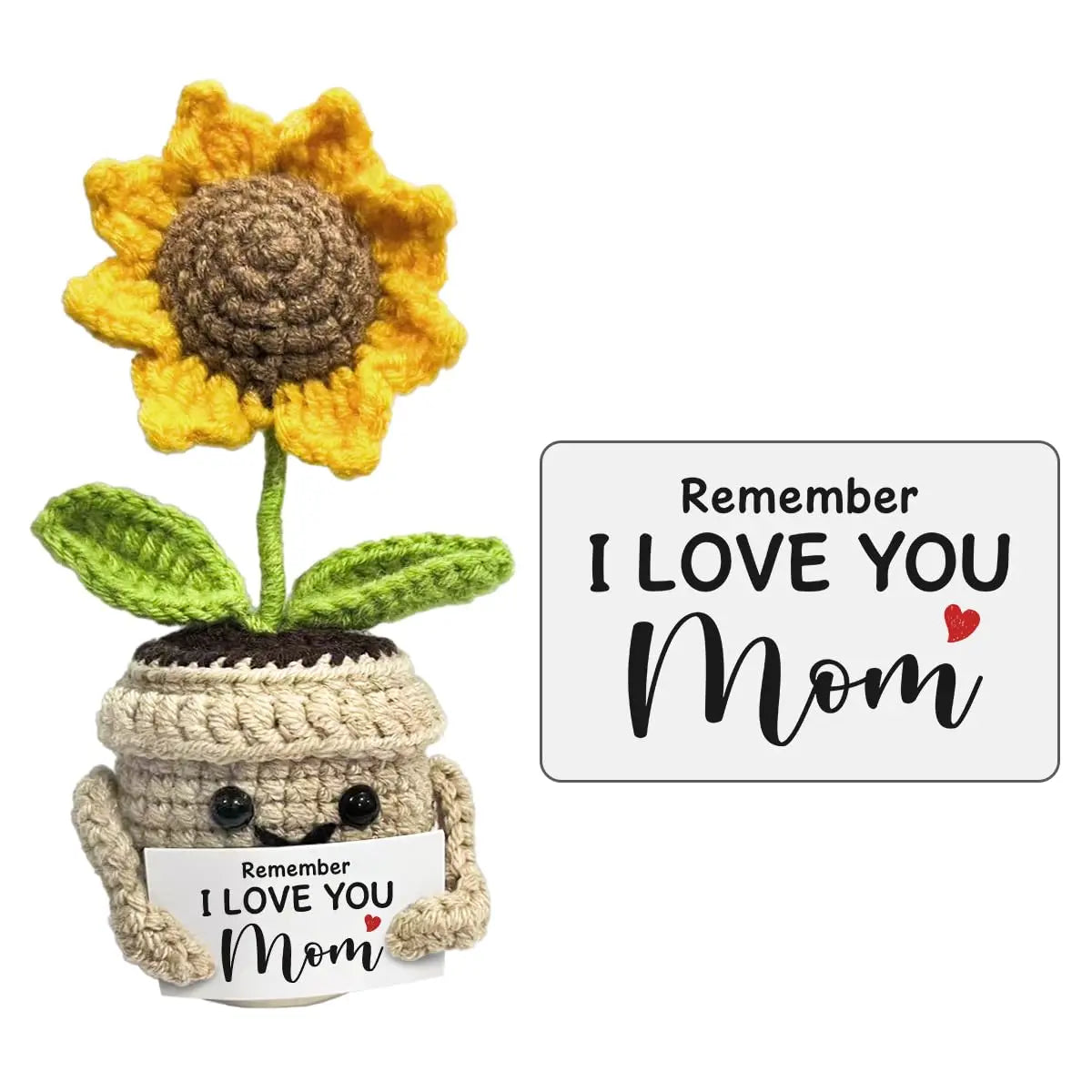 Remember I Love You MOM, Handmade Crochet Cute Small Sunflower Gifts, Mothers Day Birthday Gift for Mom