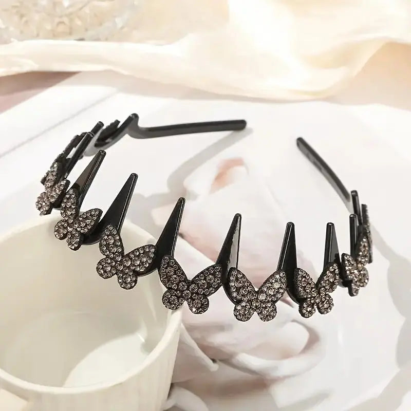 Wavy Crystal Butterfly Headband Set for Women (Non-Slip Hair Accessories)
