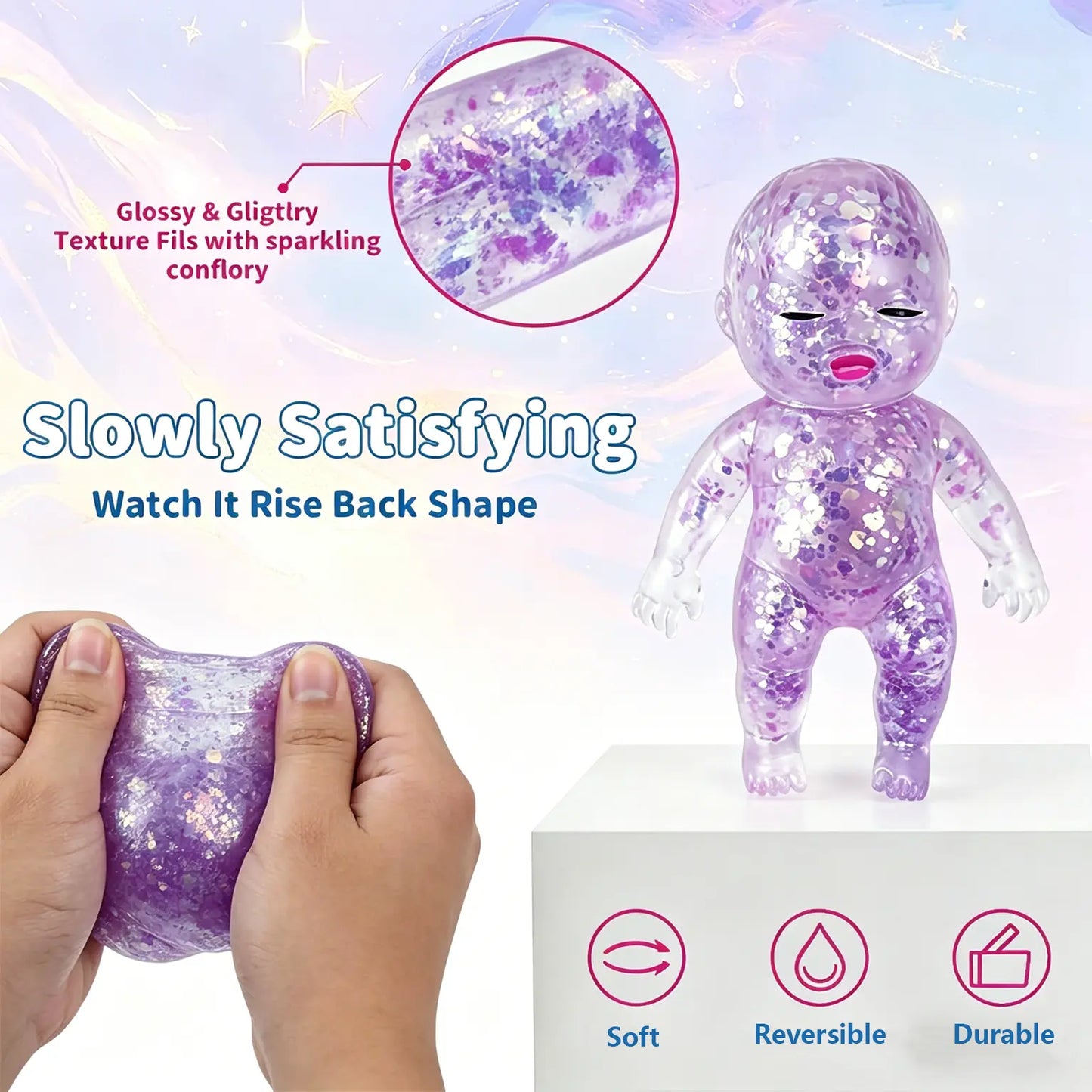 3 Pack Glittery Slow Rising Squishies 4 Inch Soft Squeeze Fidget Toy Anxiety Relief Desk Decor Kids Birthday Gift Party Favor