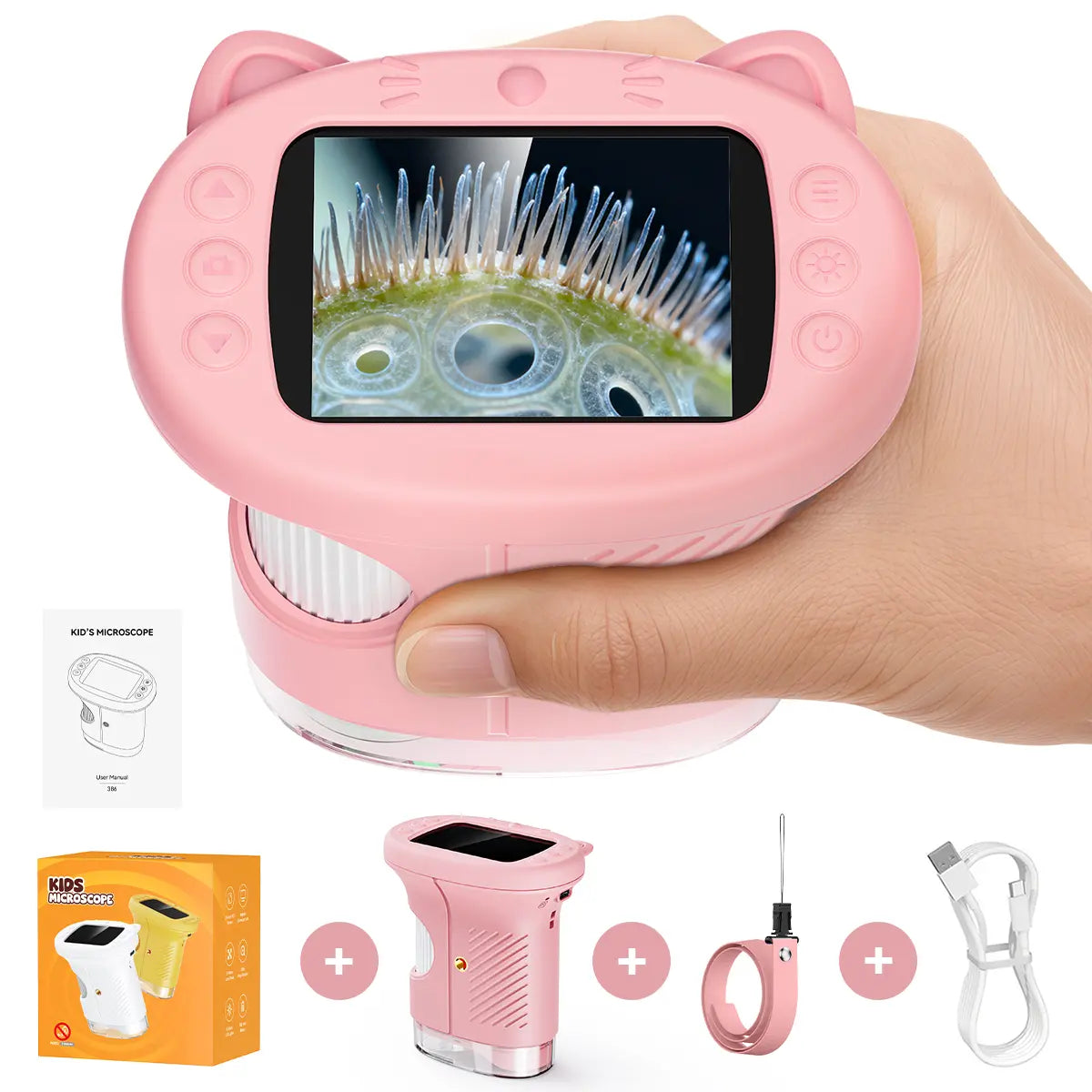 【2026 Upgrade】 1000X Handheld Microscope for Kids with 4K 2.0" Screen, Photo & Video Camera, Rechargeable and Portable, a Fun STEM Gift & Birthday Present for Ages 3+
