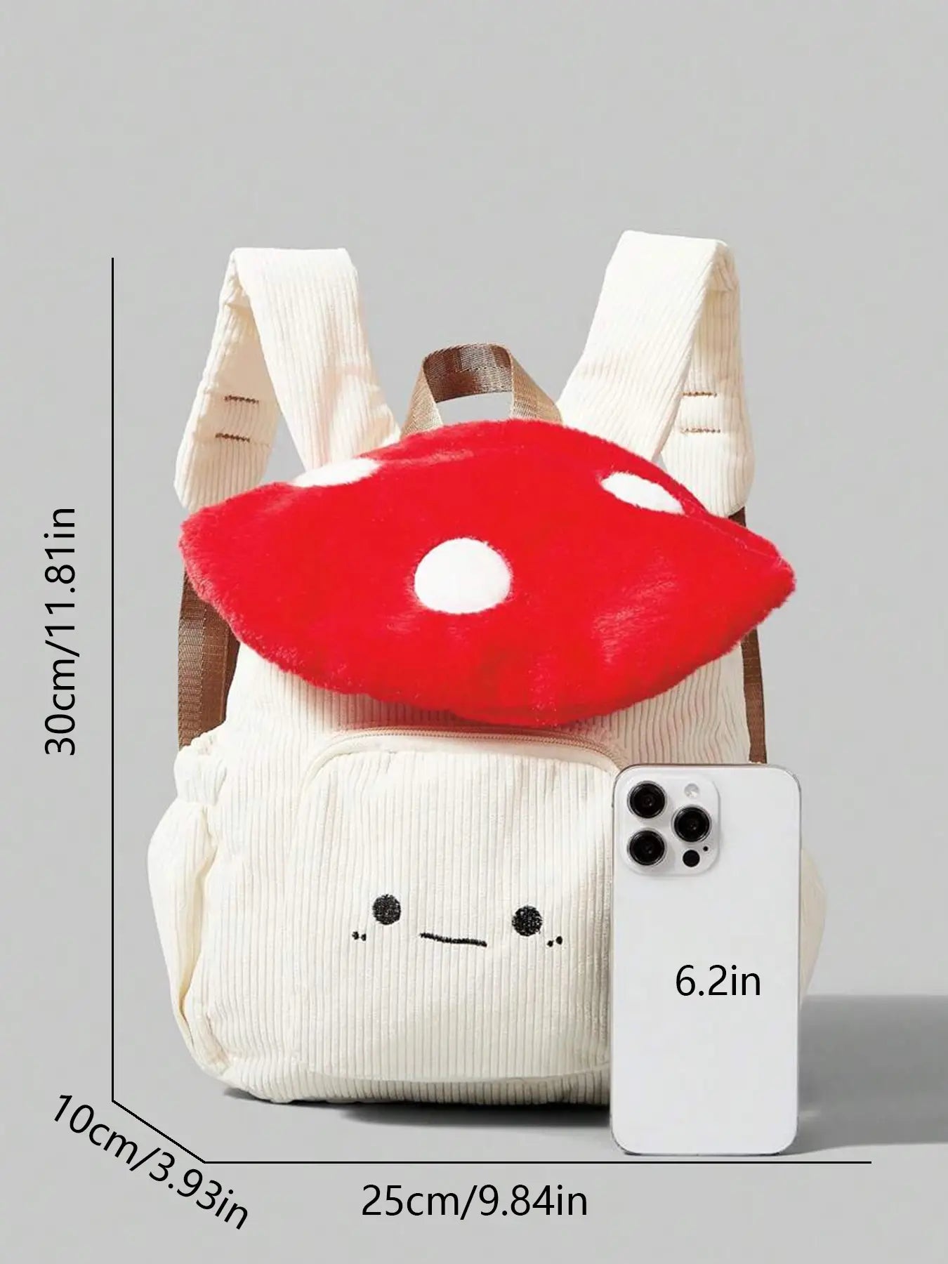 Kawaii Mushroom Backpack – Cute 3D Plush Mushroom Design Mini Backpack for Kids, Daily Travel & School