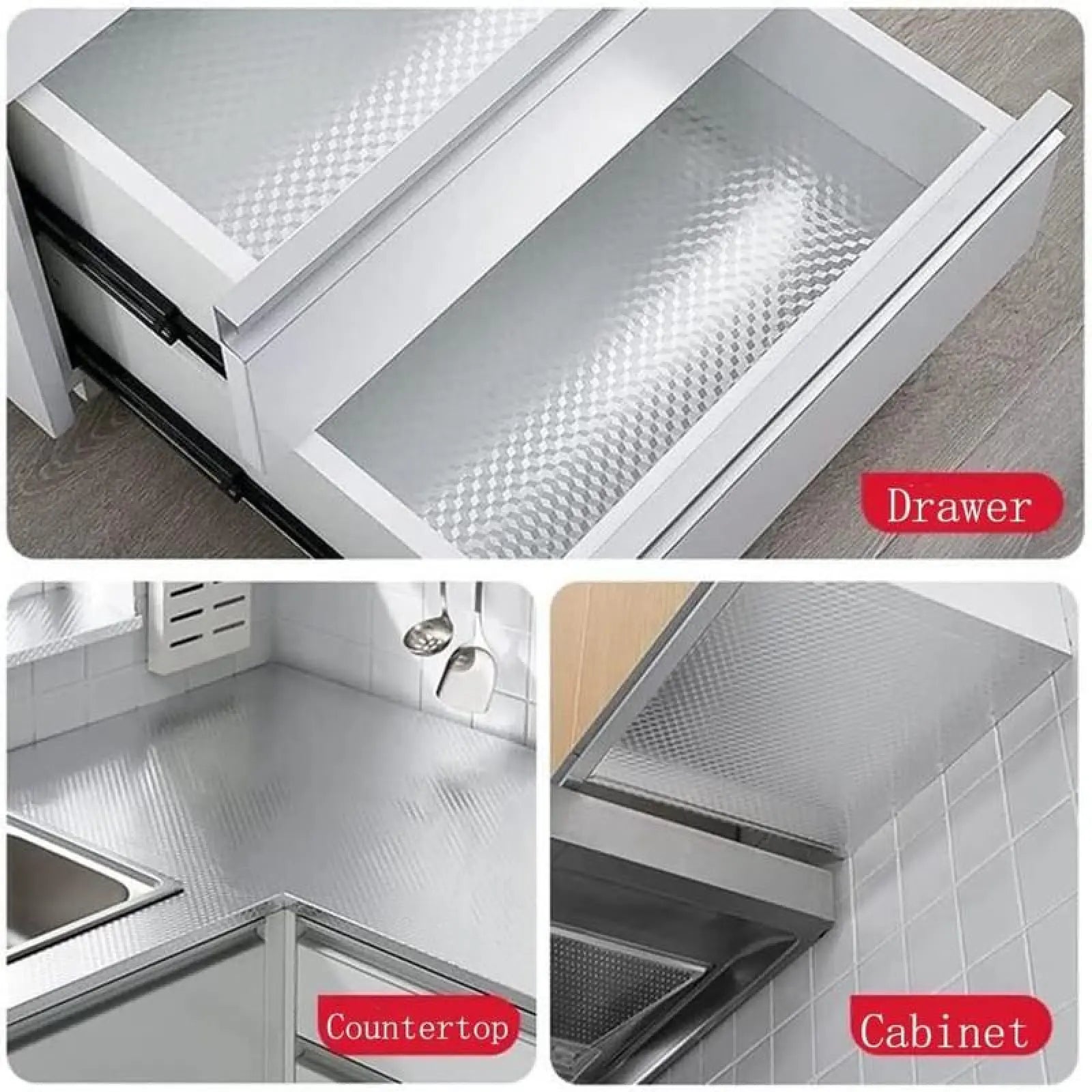 Kitchen Wallpaper Oil Proof Sticker Aluminum Foil Backsplash Self-Adhesive Contact Paper Cabinet Liner Waterproof Heat Resistant Peel Stick Wallpaper 15.7X118 Inches Cube Texture Silver Non-Woven