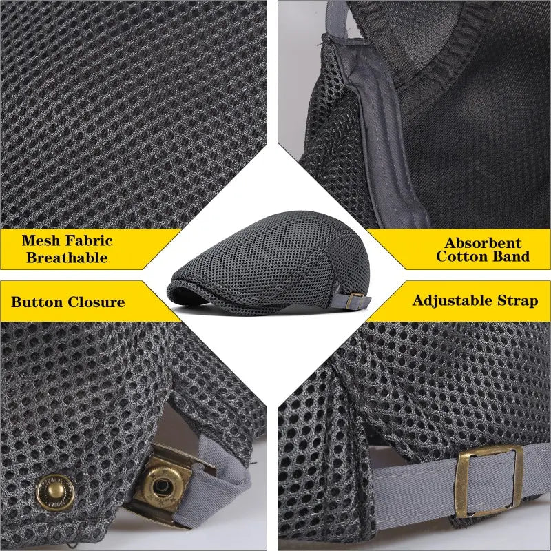 BIGWIG Men's Breathable Mesh Summer  – Adjustable Flat Cap, Newsboy Cap, Beret, Ivy Cap, Irish Driver Cap, and Fishing  Vintage Large Capacity Style Messenger Bag Playing Card Fedora Hat