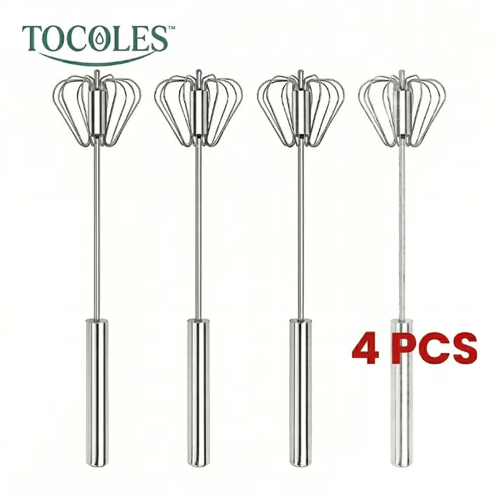 QQ Stainless Steel Semi-Automatic Hand-Push Whisk, Rotary Egg Beater for Coffee and Cooking