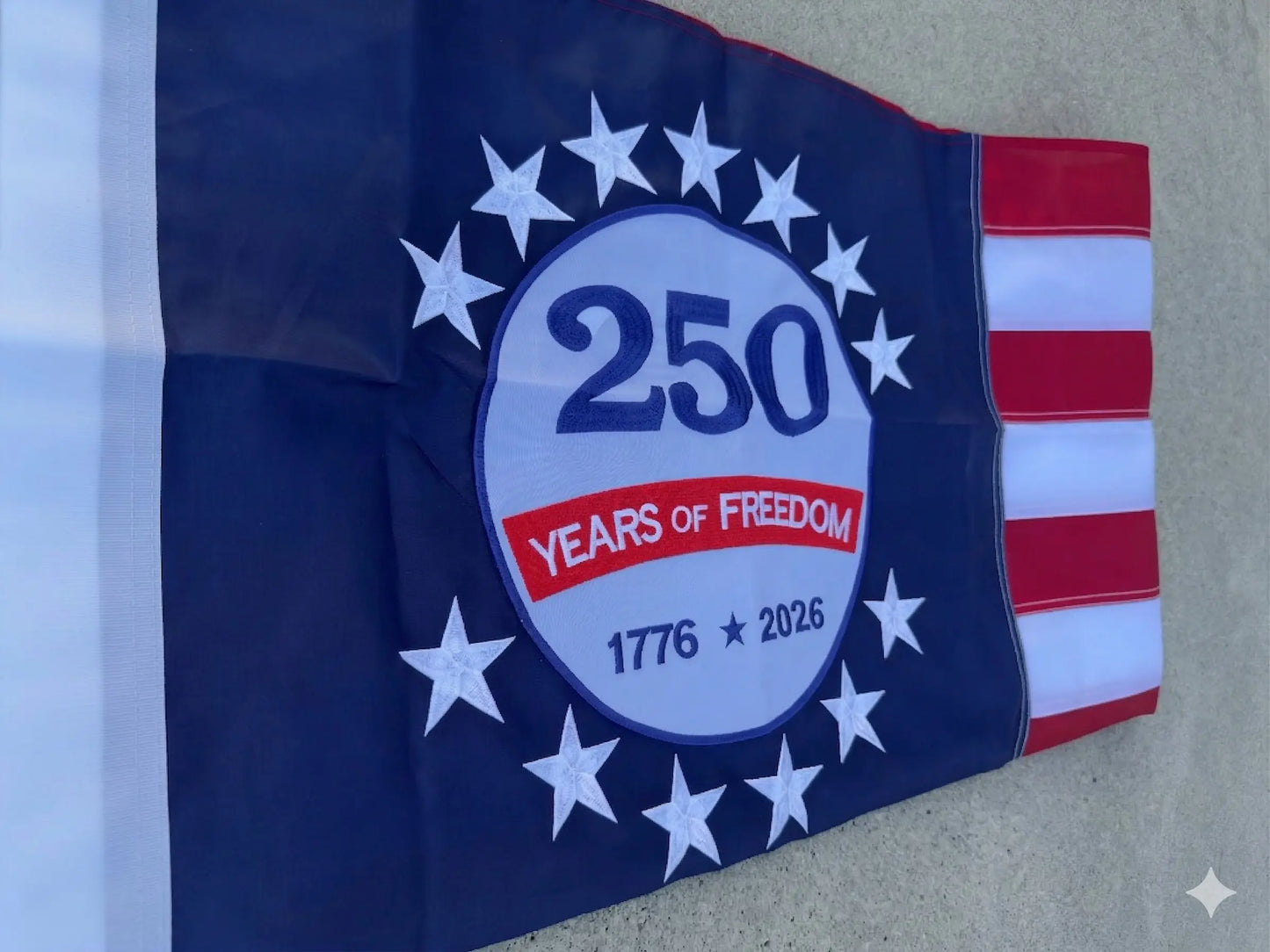 250th Anniversary USA Flag: Double-Sided Embroidered 210D Heavy Duty Nylon (3x5 Ft)
