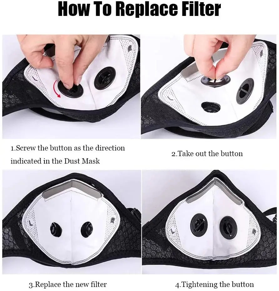 Carbon Filter Dust Mask Breathable | Reusable Detachable Adjustable | For Running Workout Motorcycle Gardening