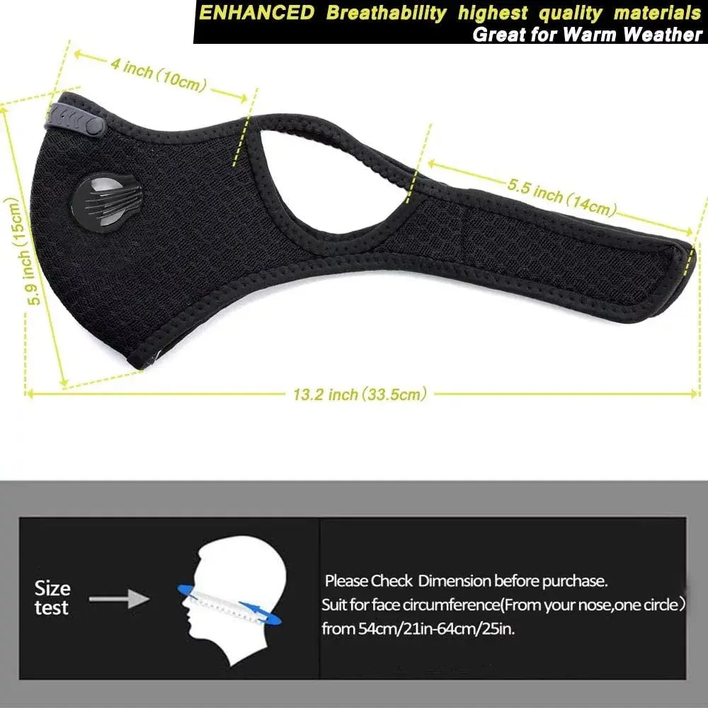 Carbon Filter Dust Mask Breathable | Reusable Detachable Adjustable | For Running Workout Motorcycle Gardening