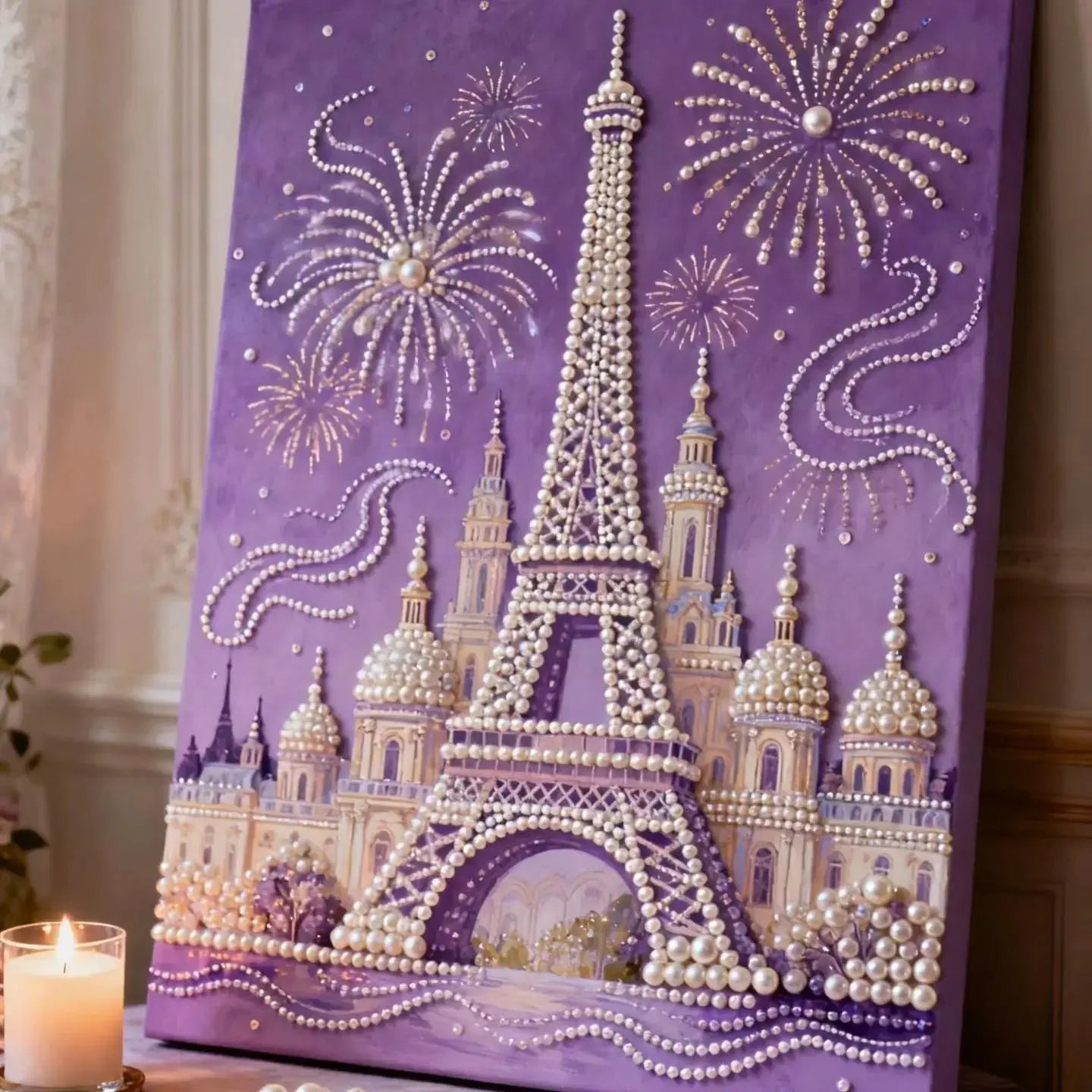 Fireworks Romantic Castle 5D Diamond Painting Kit – DIY Acrylic Round Bead Art Set