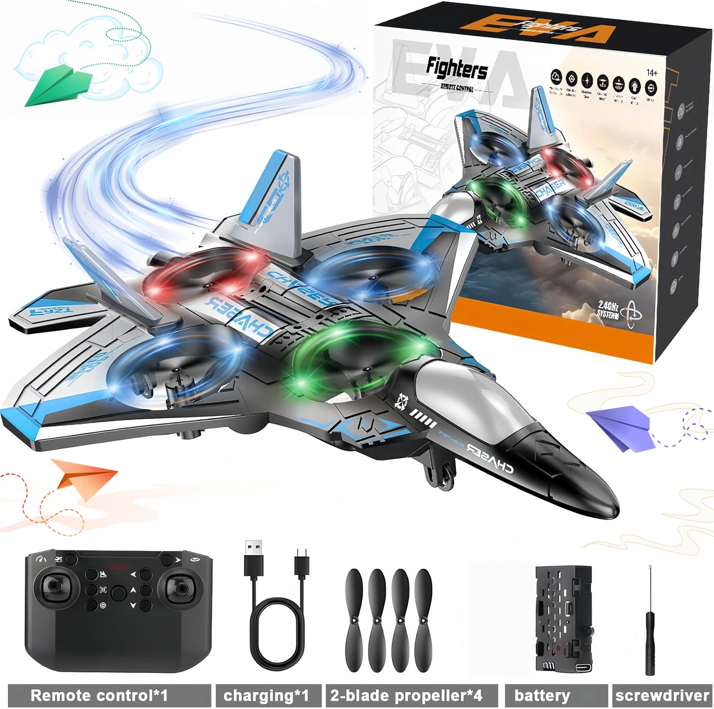 Remote Control Fighter Jet Toy with Stunt Flying Modes for Kids