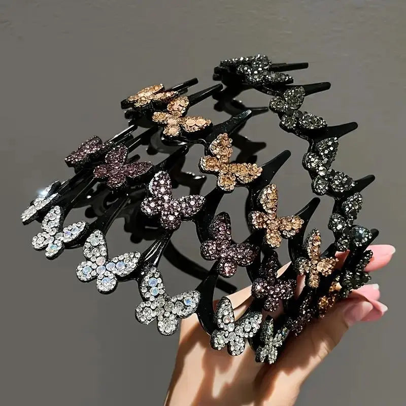 Wavy Crystal Butterfly Headband Set for Women (Non-Slip Hair Accessories)