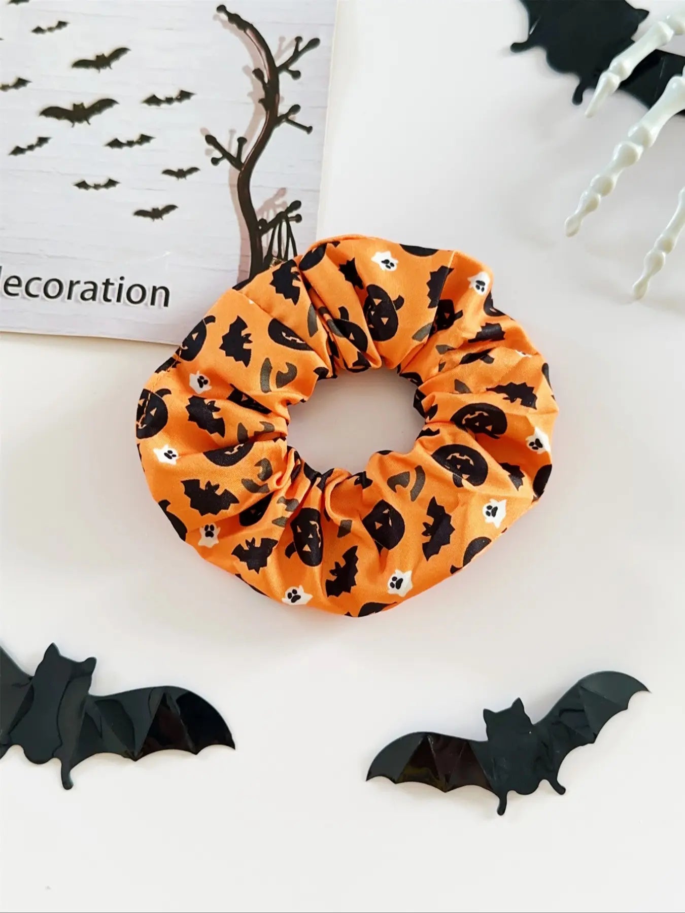 Halloween Scrunchies Set, 6PCS Gothic Pumpkin Hair Ties, Spooky Cute Elastic Hair Accessories