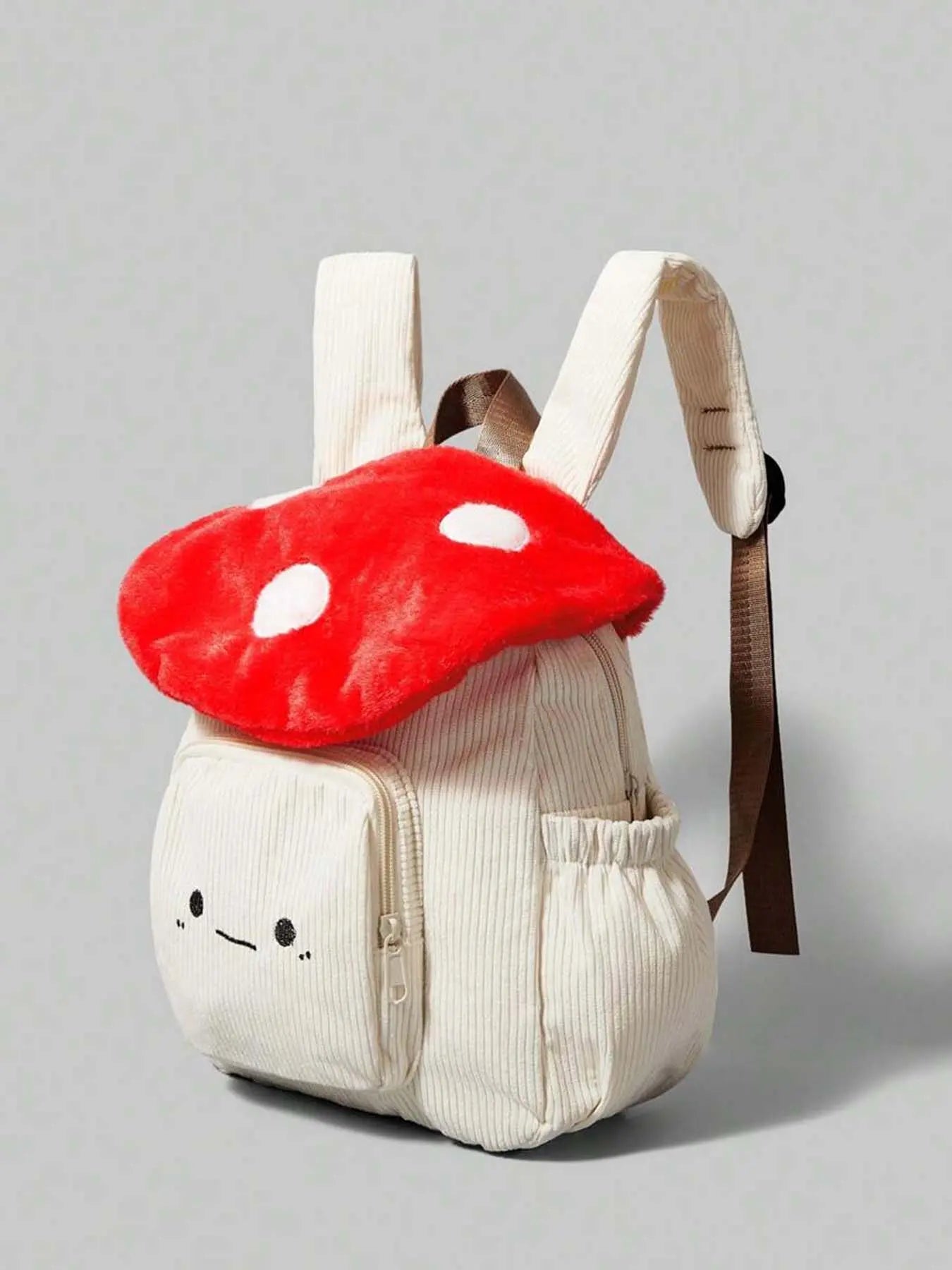 Kawaii Mushroom Backpack – Cute 3D Plush Mushroom Design Mini Backpack for Kids, Daily Travel & School