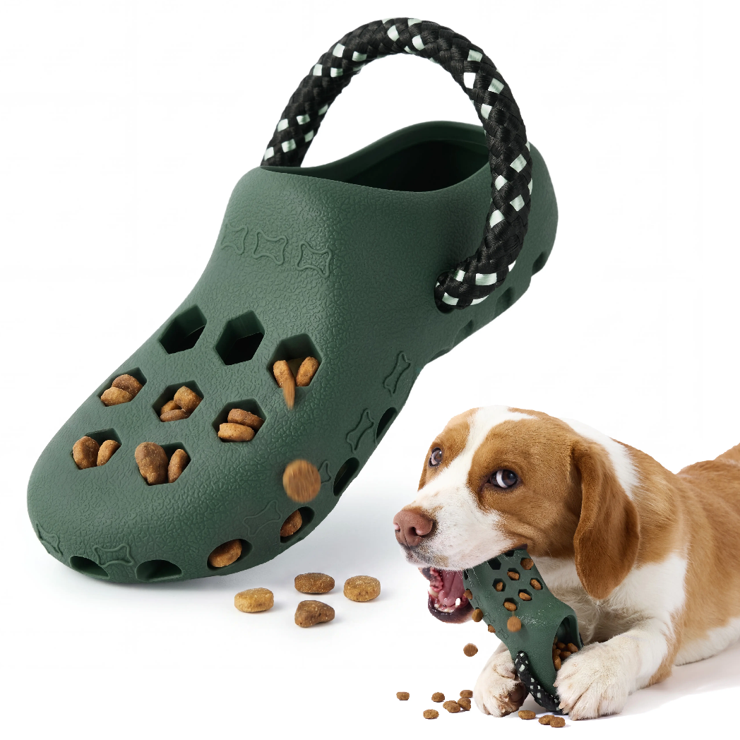 Clog-Shaped Dog Treat Dispensing Toy – Interactive Rubber Chew Toy for Puppies & Small Dogs