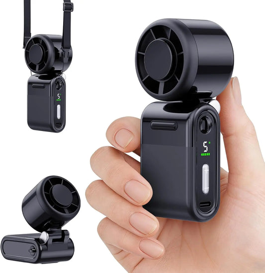 Mini Portable Handheld Turbo Fan | 4000mAh USB Rechargeable 5-Speed Strong Airflow with Adjustable Lanyard