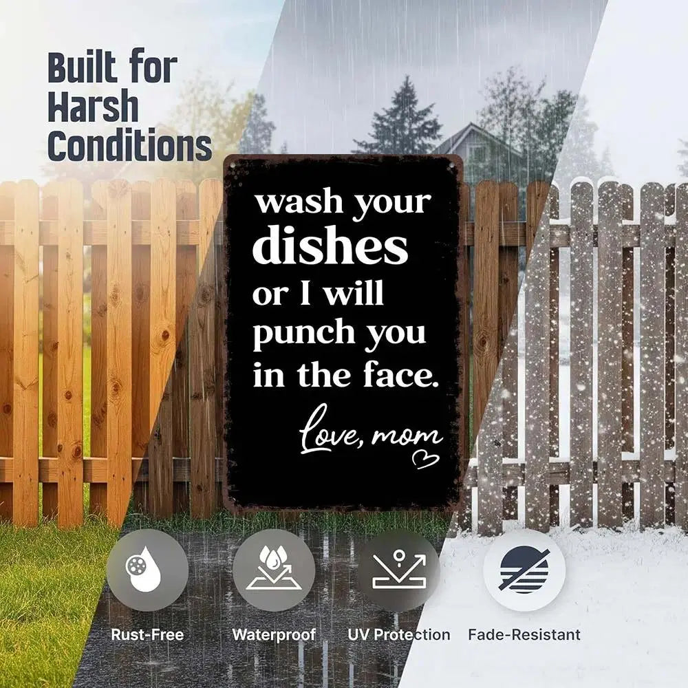 Funny 'Wash Your Dishes' Metal Tin Sign (8"x12") - Waterproof Matte Decor Gift