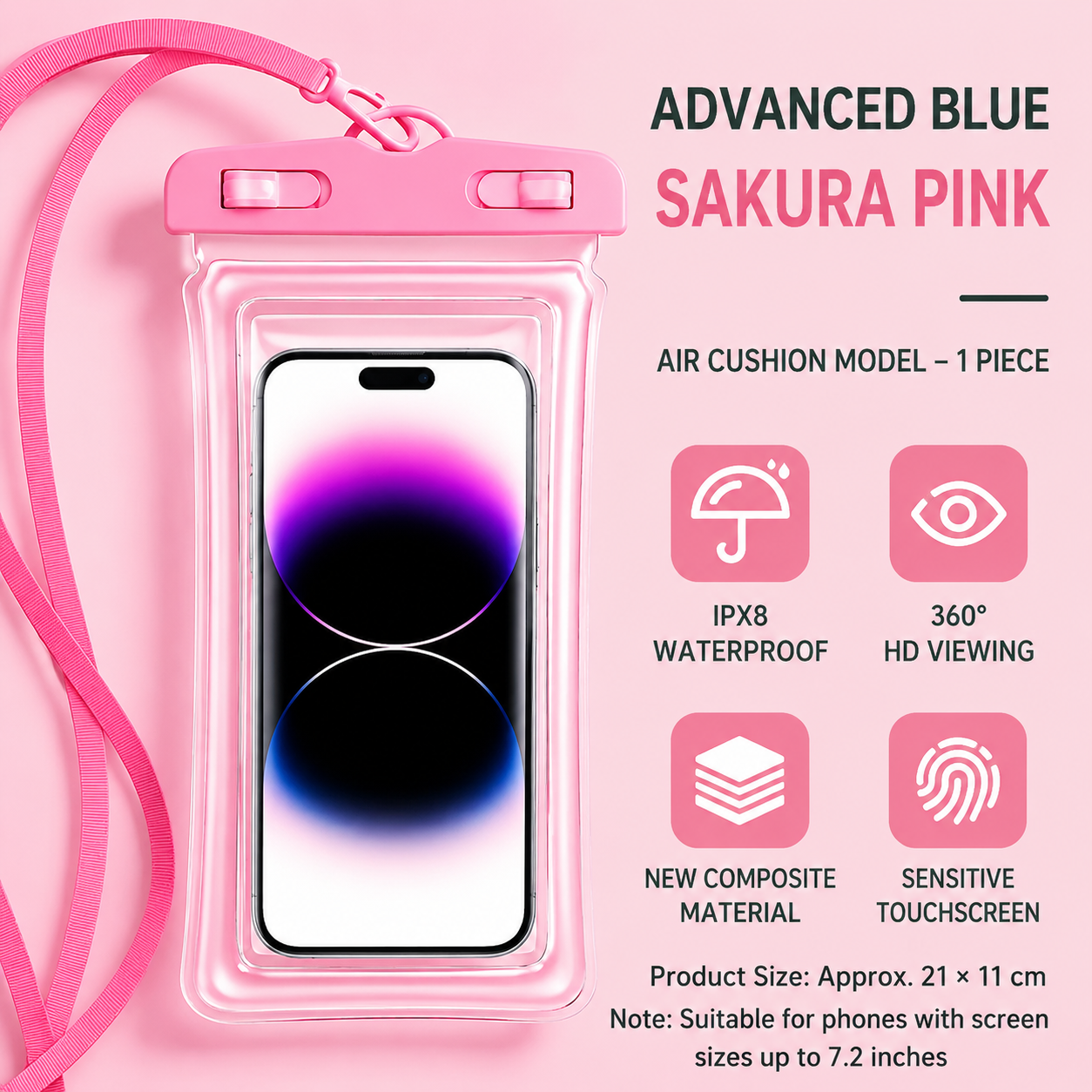 Waterproof Phone Pouch with Lanyard, Clear Case for iPhone 15/14/13 & Galaxy S22/S23, Fits up to 7", for Beach Swimming Diving Boating