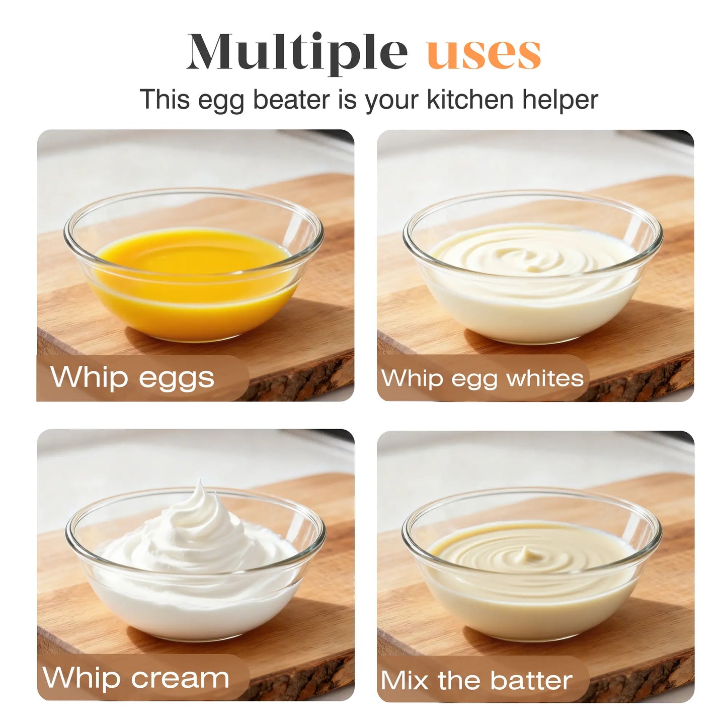 QQ Stainless Steel Semi-Automatic Hand-Push Whisk, Rotary Egg Beater for Coffee and Cooking