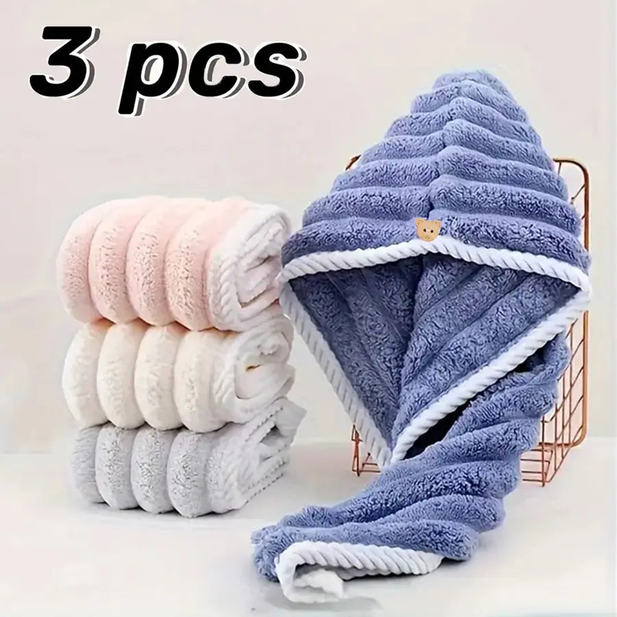 3 Pack Microfiber Hair Towels – Quick Dry Super Absorbent Hair Wraps