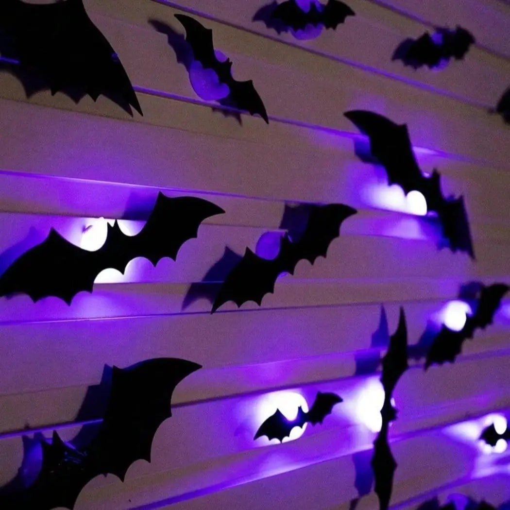 BougeRV 3D Bat Light Design LED Decorations 12pcs/24pcs Set Spooky Ornaments for Home Party Festival Halloween Easy Install Wall Stickers Smooth Application - Decorative