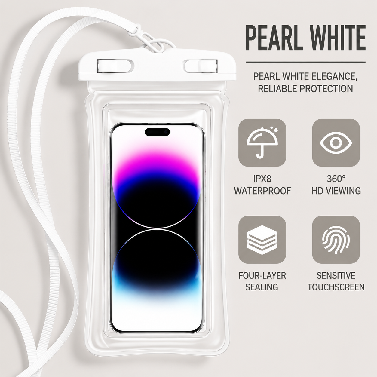 Waterproof Phone Pouch with Lanyard, Clear Case for iPhone 15/14/13 & Galaxy S22/S23, Fits up to 7", for Beach Swimming Diving Boating