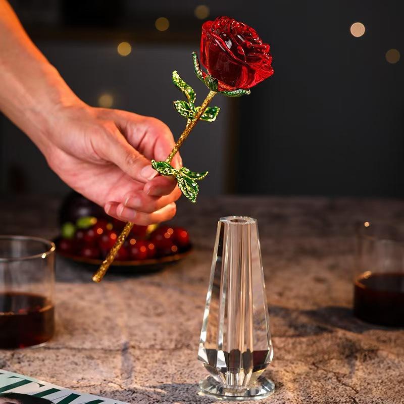 Elegant Glass Crystal Rose, Perfect for Valentine's Day, Mother's Day, Weddings, Decorative Desktop Display, Eternal Flowers