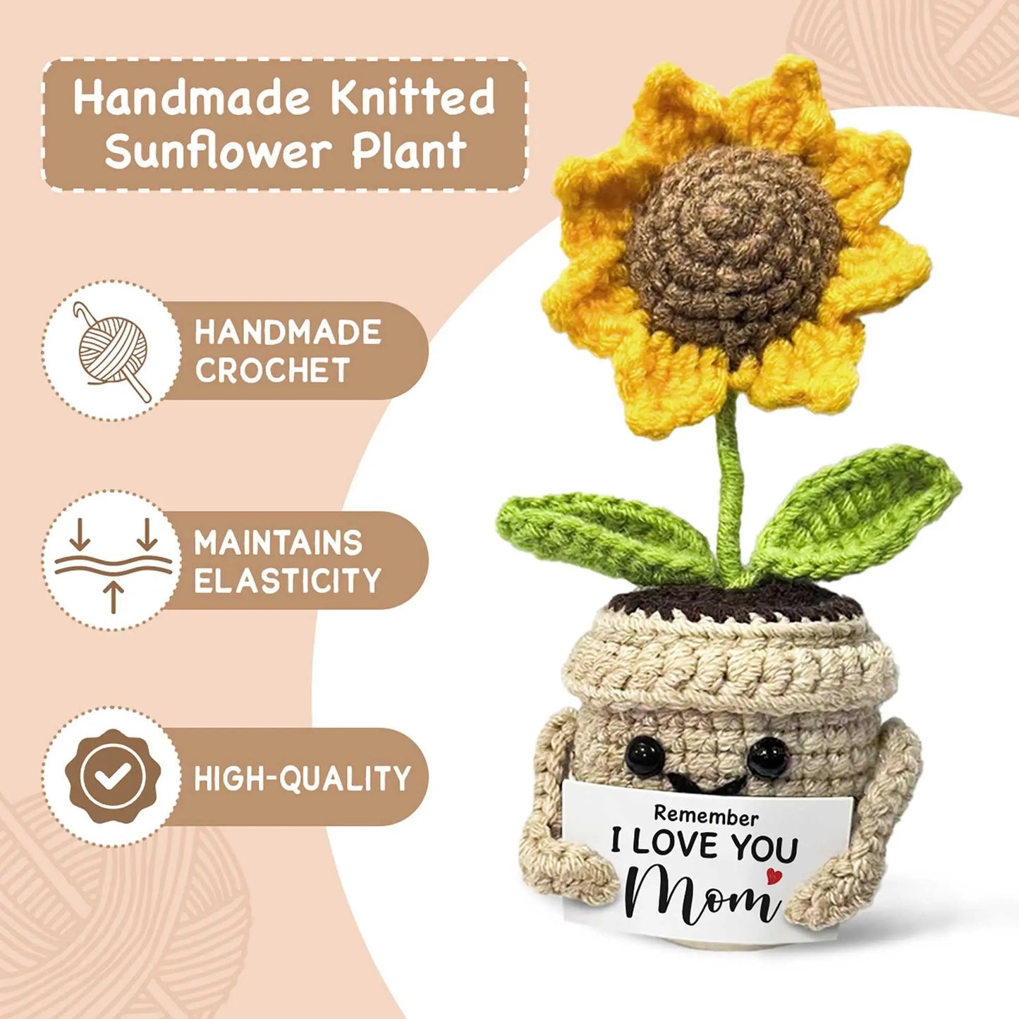 Remember I Love You MOM, Handmade Crochet Cute Small Sunflower Gifts, Mothers Day Birthday Gift for Mom