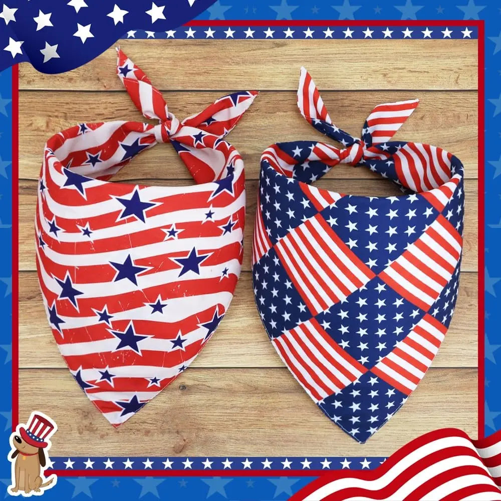 Patriotic American Flag Dog Bandana - Funny 4th of July Pet Scarf for Holiday Festival