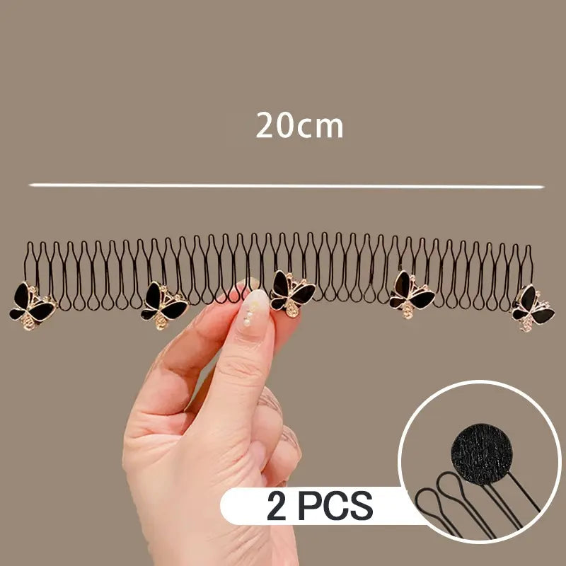 U Shape Hair Finishing Fixer Comb, 3 Pieces Bobby Bangs Holder Styling Tool Stretchable Hair Pin U Shape Wavy Comb Clips Spring Headband Circle Styling Black Pins Bun Hairpins for Women Girl