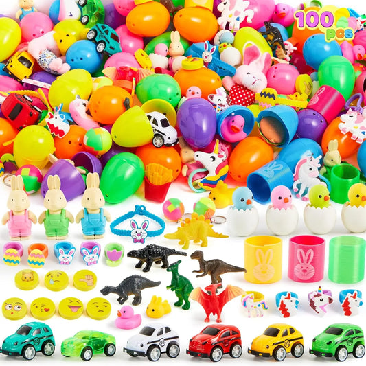 Prefilled Easter Eggs Toys and Stickers for Easter Egg Hunt, Filled with Toys Party Favors for Kids Boys Girls Easter Eggs Hunt, Basket Stuffers Fillers, Classroom Prize Supplies Kids Outdoor Play