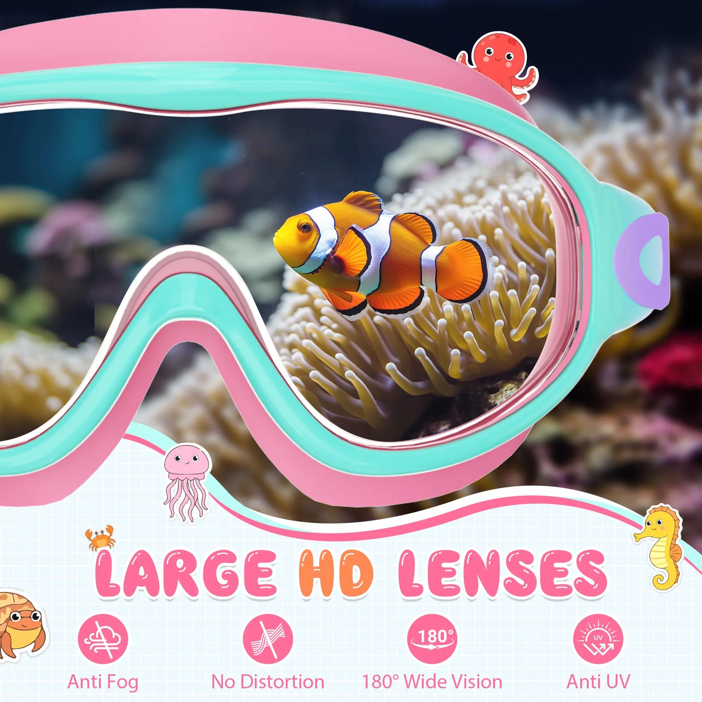 Kids Swim Goggles for Boys Girls, UV Protection Anti-Fog Waterproof Swimming Glasses with Nose Clips & Earplugs