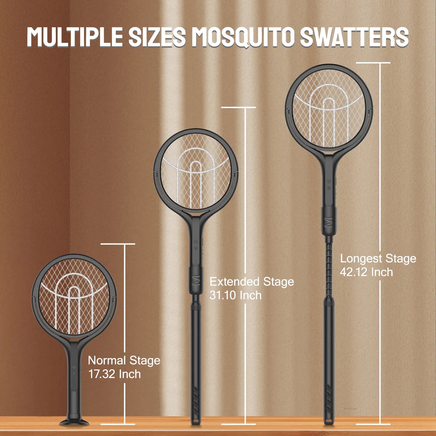 4000V Electric Fly Swatter with Extendable Rod & Bug Zapper Trap Lamp, USB Rechargeable, Safety Mesh