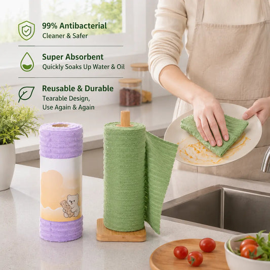 1 Roll Tearable Cleaning Cloth - Reusable Kitchen Towels for Tableware & Cooktop