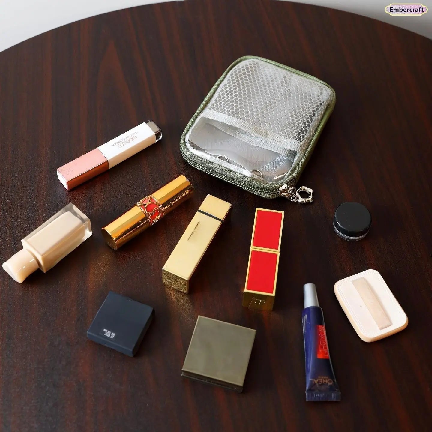 Portable Mini Makeup Bag with Dividers & Zipper, Cosmetic Organizer for Lipstick, Beauty Essentials, Travel & Daily Use