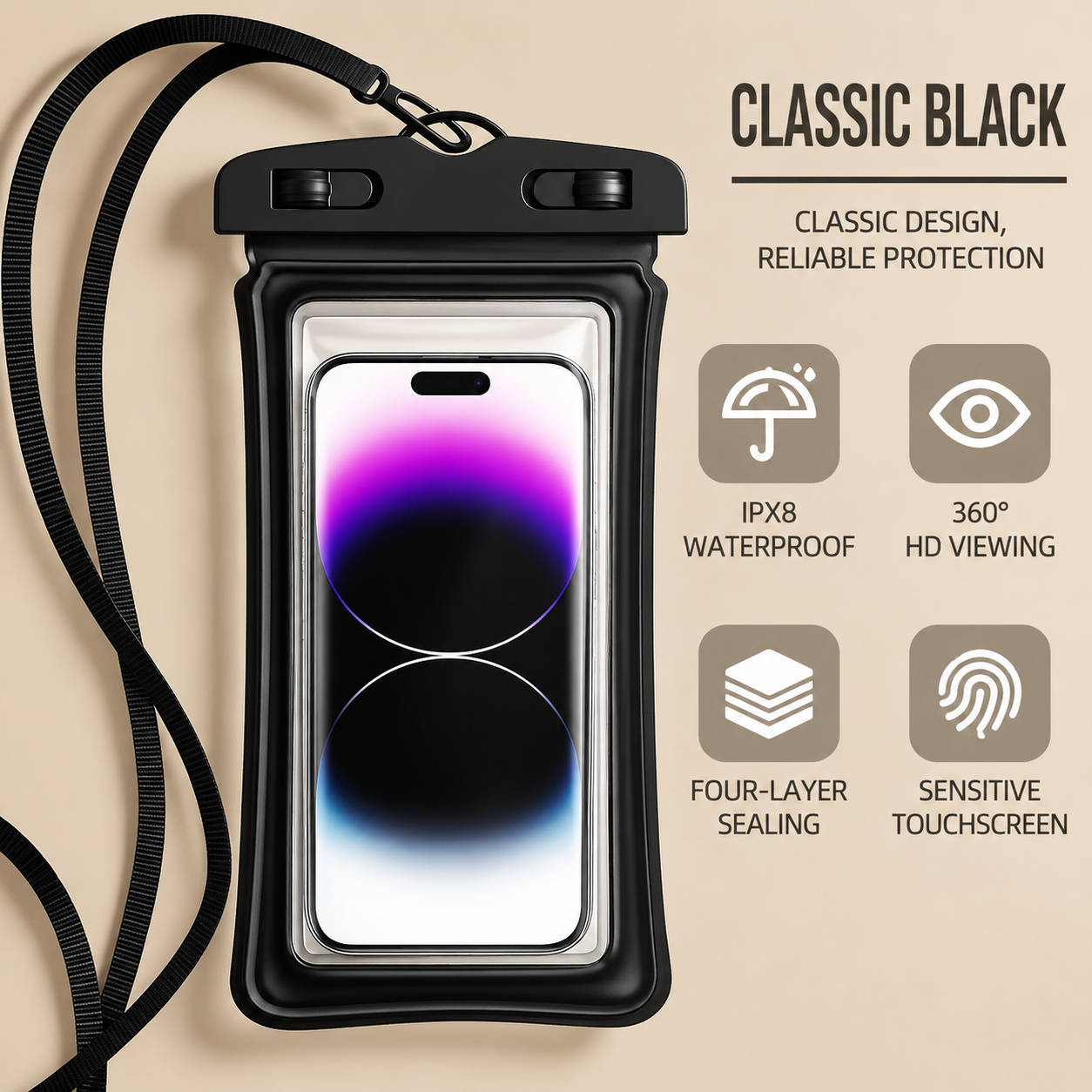 Waterproof Phone Pouch with Lanyard, Clear Case for iPhone 15/14/13 & Galaxy S22/S23, Fits up to 7", for Beach Swimming Diving Boating