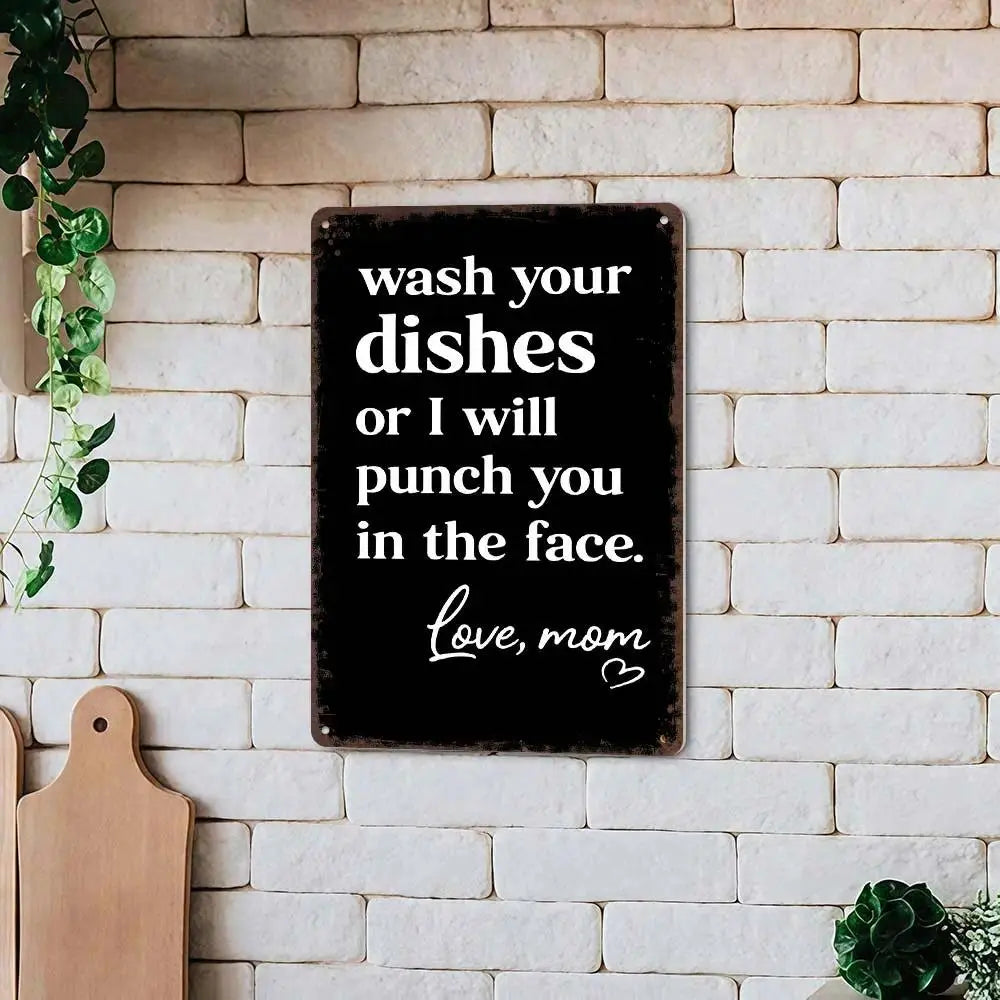 Funny 'Wash Your Dishes' Metal Tin Sign (8"x12") - Waterproof Matte Decor Gift