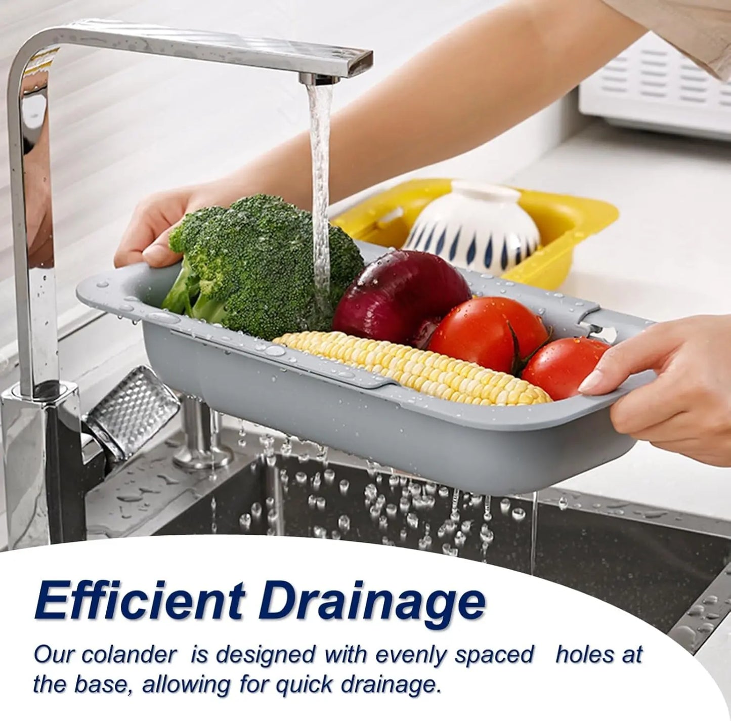 Collapsible Sink Colander Basket – Expandable Fruit & Vegetable Washing Strainer