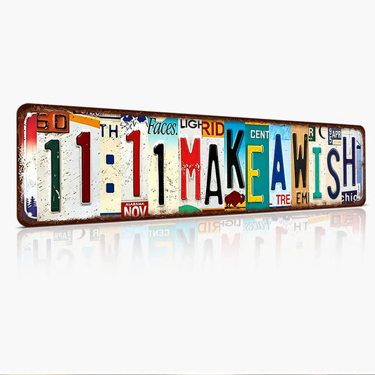 11:11 Make A Wish Weatherproof Metal Sign – License Plate Collage Vintage Wall Decor