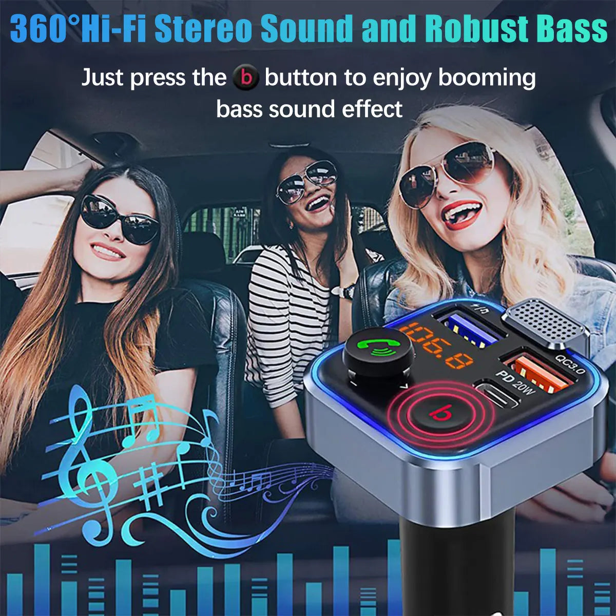 【Father's Day Gift】Bluetooth 5.0 FM Transmitter – Dual USB Fast Car Charger & Hands-Free Calling
