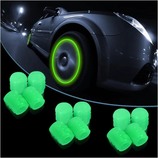 8PCS Universal Fluorescent Tire Valve Caps: Luminous Glow-in-the-Dark Covers (Green)