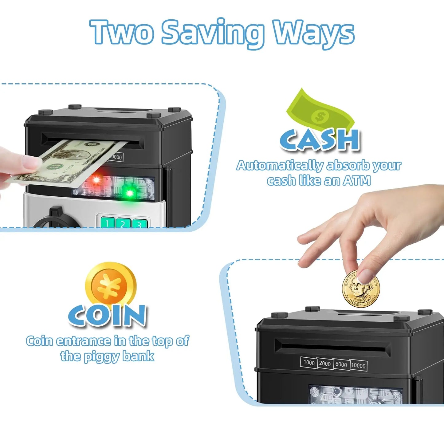 Large Capacity Electronic ATM Piggy Bank with Password & Auto Scroll