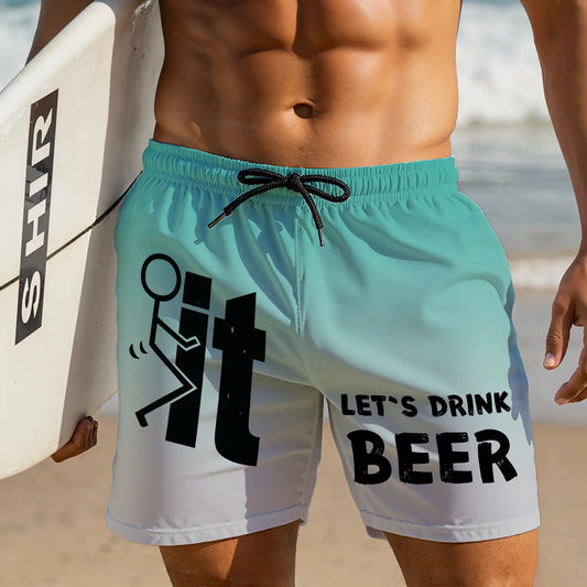 "F*ck It, Let's Drink Beer" Funny Men's Swim Trunks - Quick-Dry Beach Board Shorts with Pockets