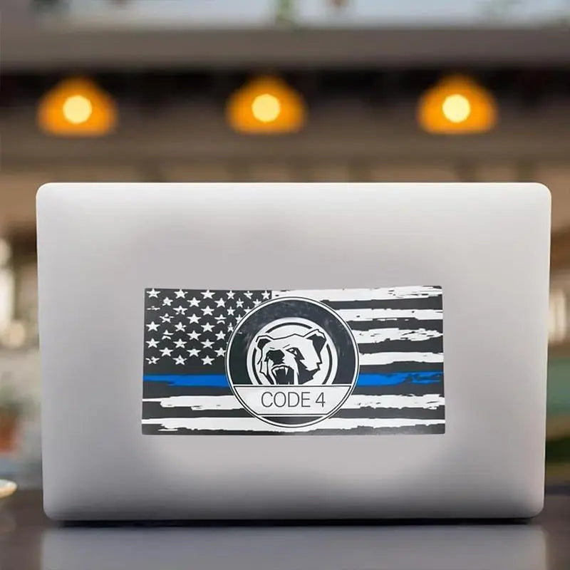 Thin Blue Line Code 4 Sticker - Show Police Support! Waterproof 3D Decal for Car, Laptop, Helmet | Back the Blue Cop Gift
