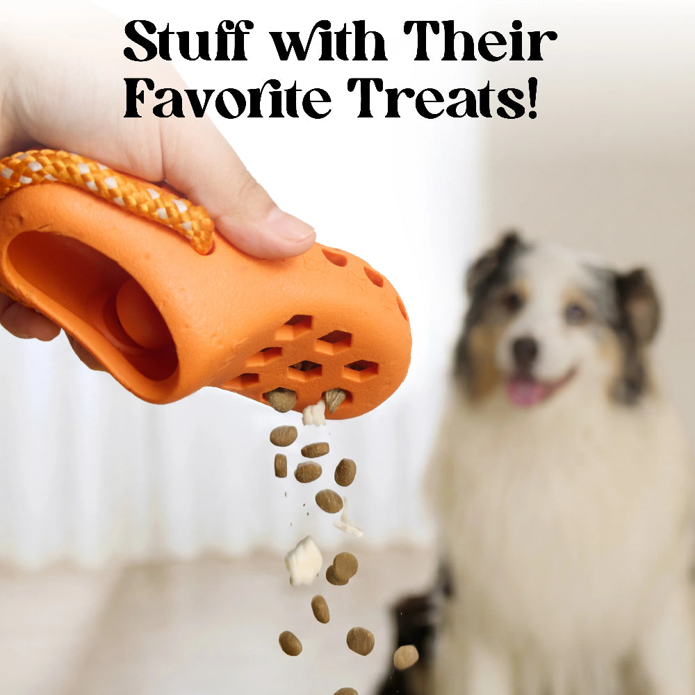 Clog-Shaped Dog Treat Dispensing Toy – Interactive Rubber Chew Toy for Puppies & Small Dogs